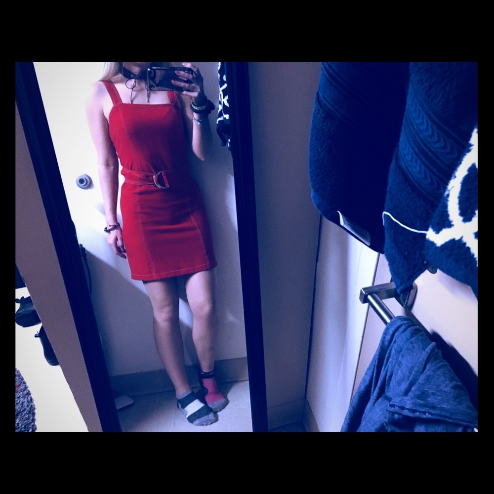 Red form fitting dress